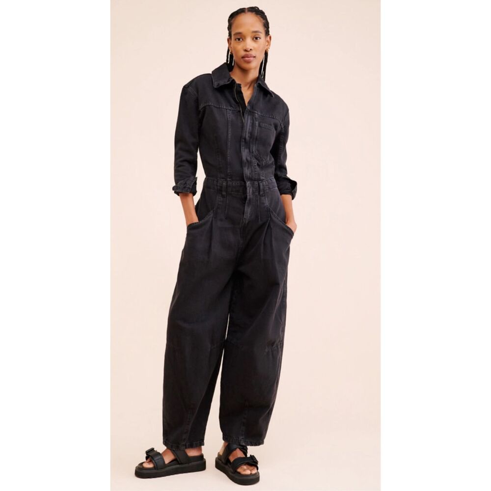 Free People Black Utility Denim Jumpsuit